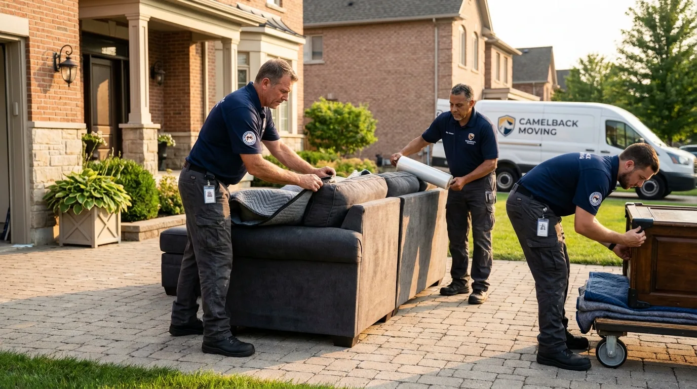 Large estate moving crew wrapping furniture in Gustine, CA