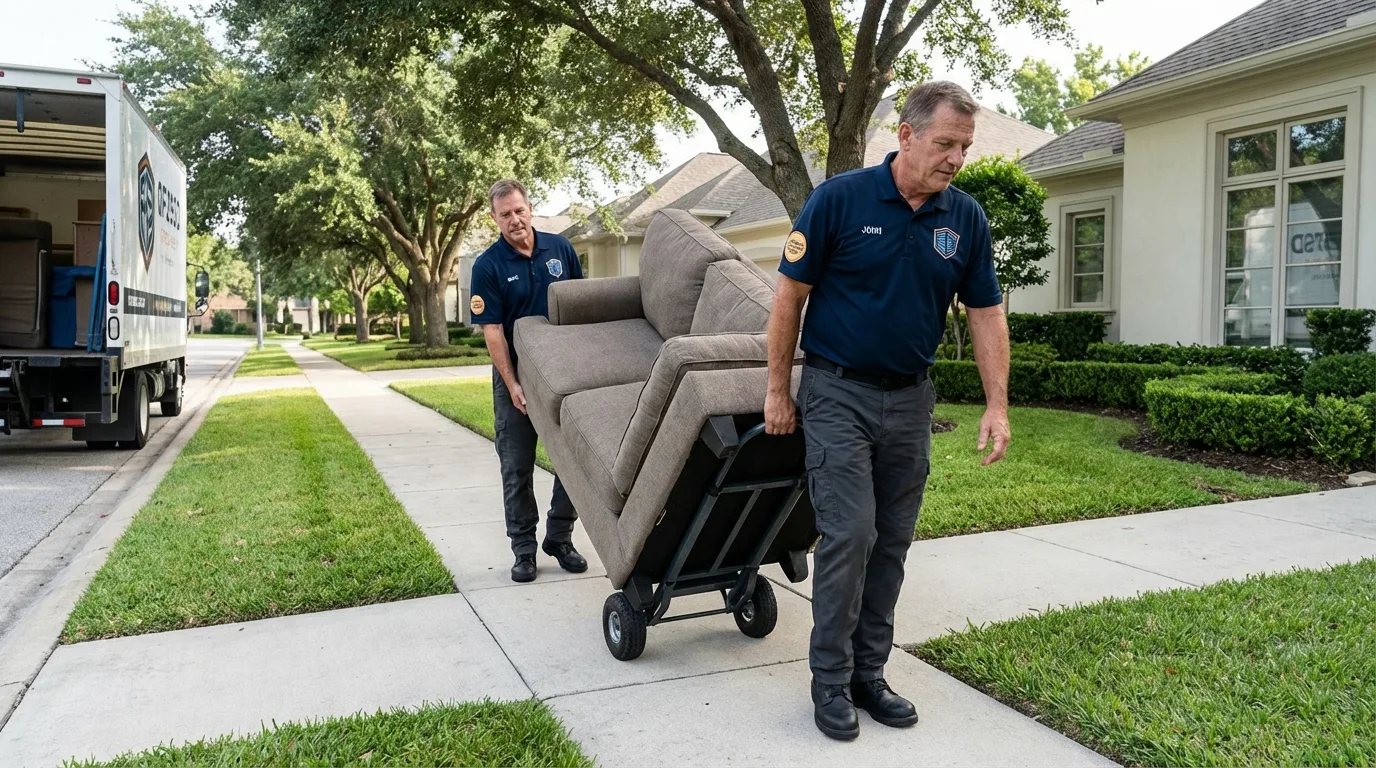 Local residential moving crew loading furniture in Gustine, CA