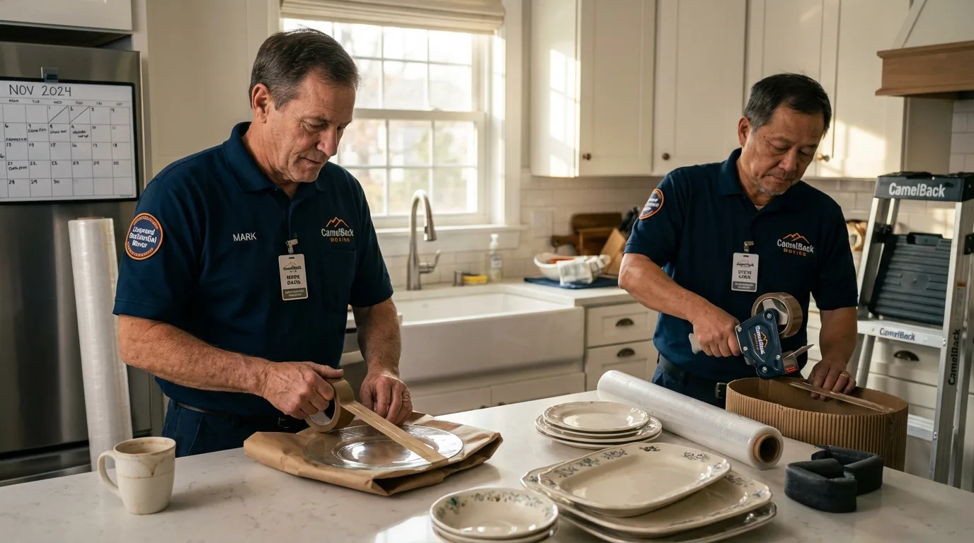 Professional crew packing kitchen dishware in Gustine, CA